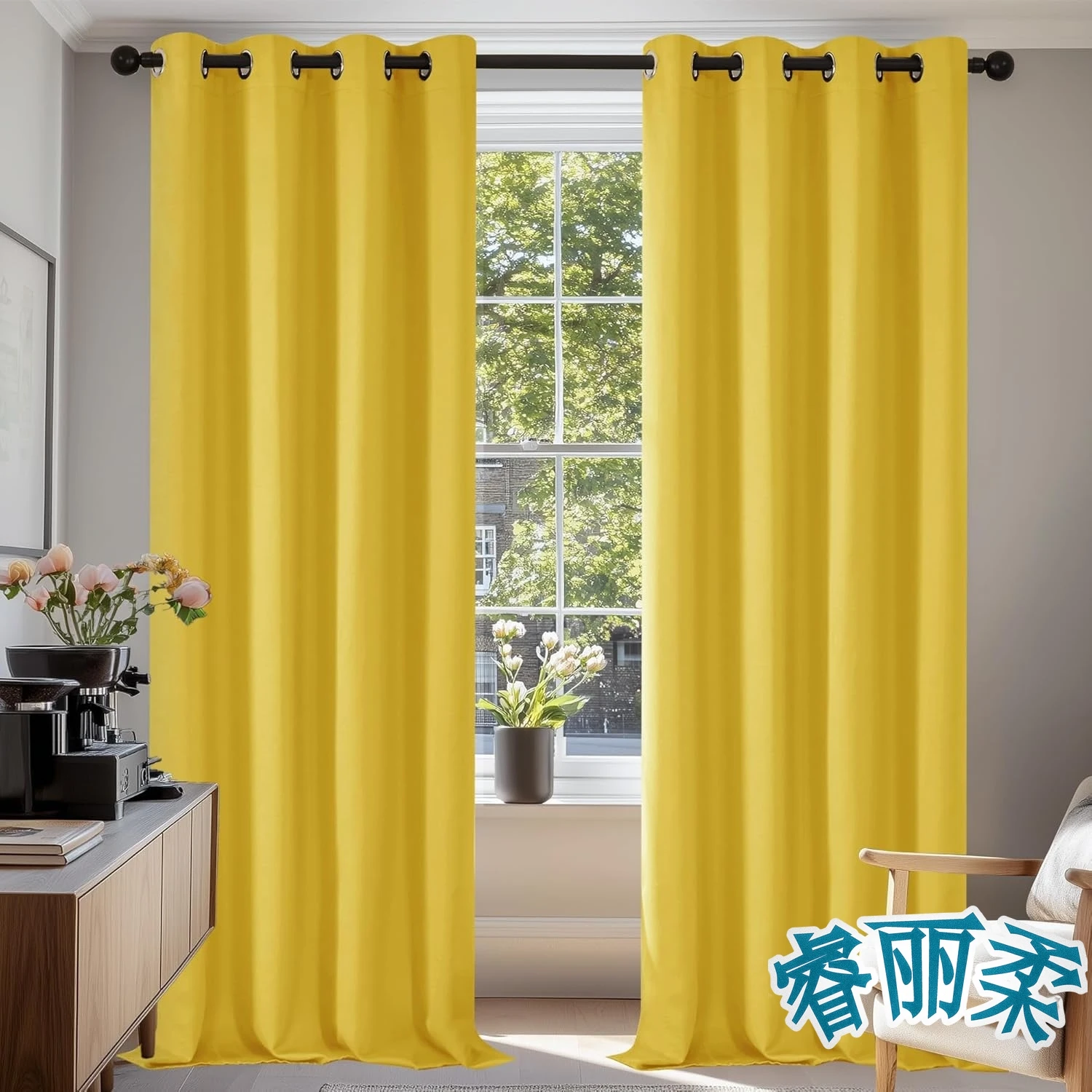 Energy Saving Blackout Curtains 2 Panels Thermal Insulated Eyelet Curtains for Living Room Bed Room