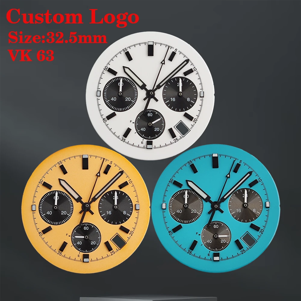 32.5mm VK63 Unmarked Dial Customized Logo Dial Quartz Watch Black and White Dial, Suitable for VK63 Movement Watch Accessories