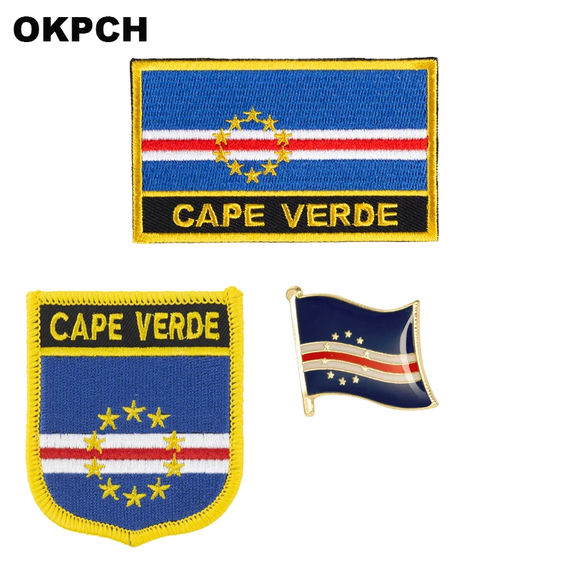 Cape Verde National Flag Embroidered Iron on Patches for Clothing Metal badges PT0130-3