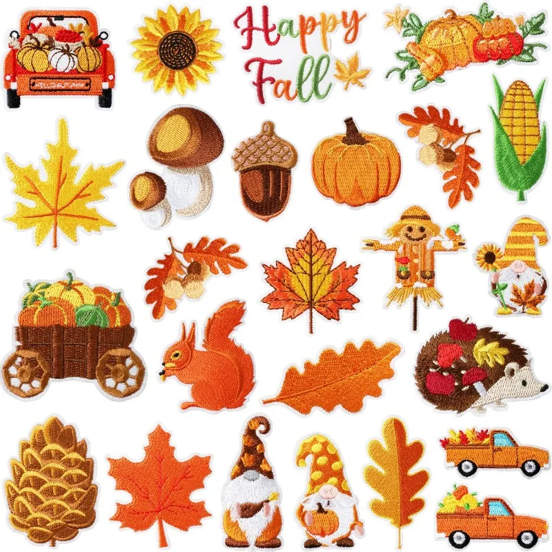 Creative Rural Farm Series Pattern Iron-on Embroidered Patches Hedgehog Squirrel Maple Leaf Sew Patch Badges For DIY Clothing