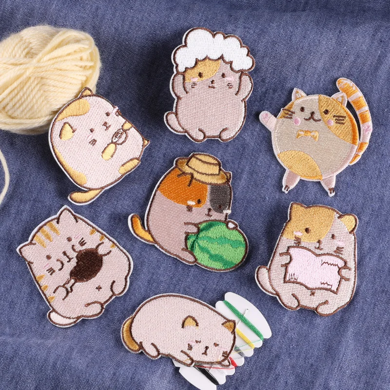 Cartoon Cat Embroidery Badge Stickers Children's clothing Clothing Shoes Hat Accessories Patch Self-adhesive Cloth Stickers