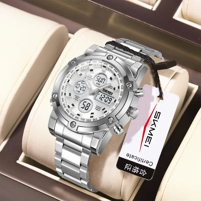 New Arrival Skmei 2556 Sport Digital Watch Waterproof 30 Meters Fashion Stainless Steel Strap Wristwatch Customized Logo