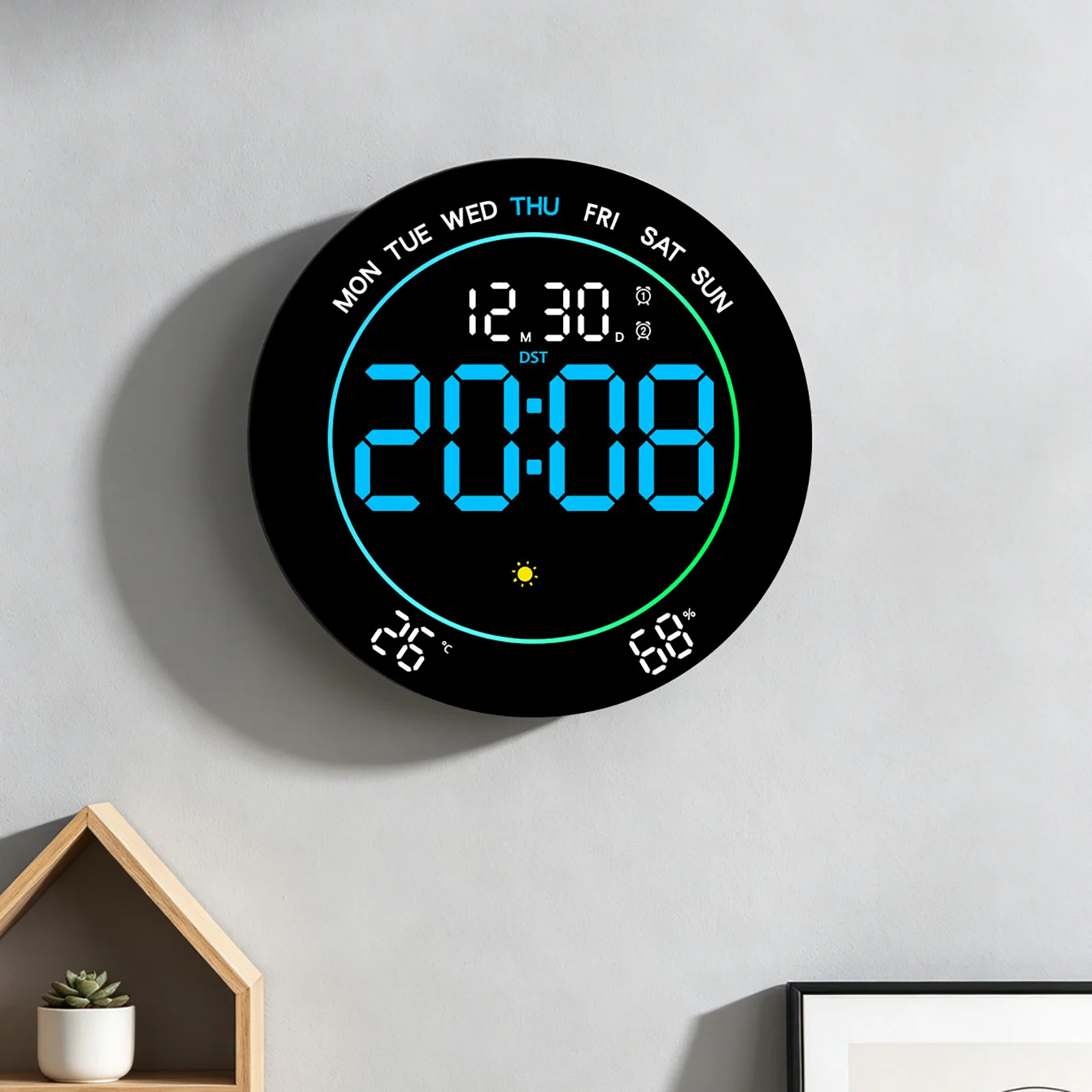 Large Screen LED Digital Wall Clock for Living Room, Multifunctional RGB Night Light Clock, Date Temperature Display, Home Decor