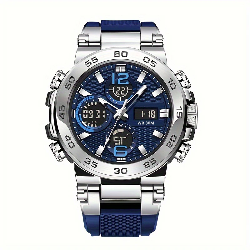 New Watches For Men Waterproof Clock Alarm Reloj Hombre LCD Dual Display Wristwatch Quartz Sports Mens Watch
