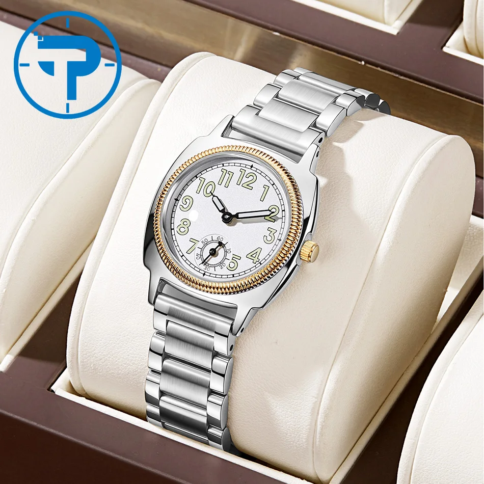 Quartz Watch Stainless Steel Case Ladies Watch Bracelet Arched Mineral Crystal Glass 30 Meter Water Resistance 40mm Vintage Men