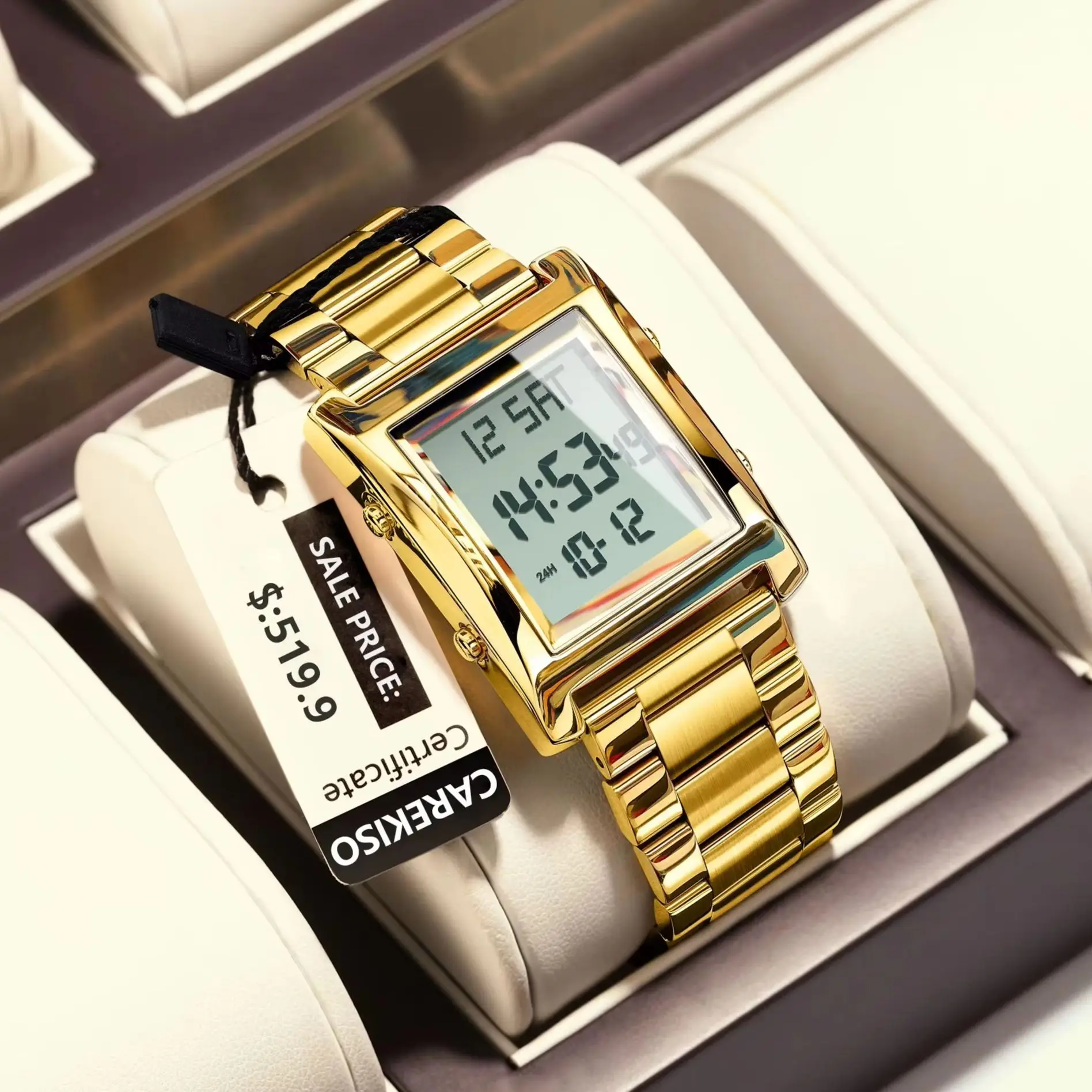 CAREKISO Original LED Men Watch Waterproof Week Calendar Alarm Man Wristwatch Rectangle Stainless Steel Electronic Men's Watches