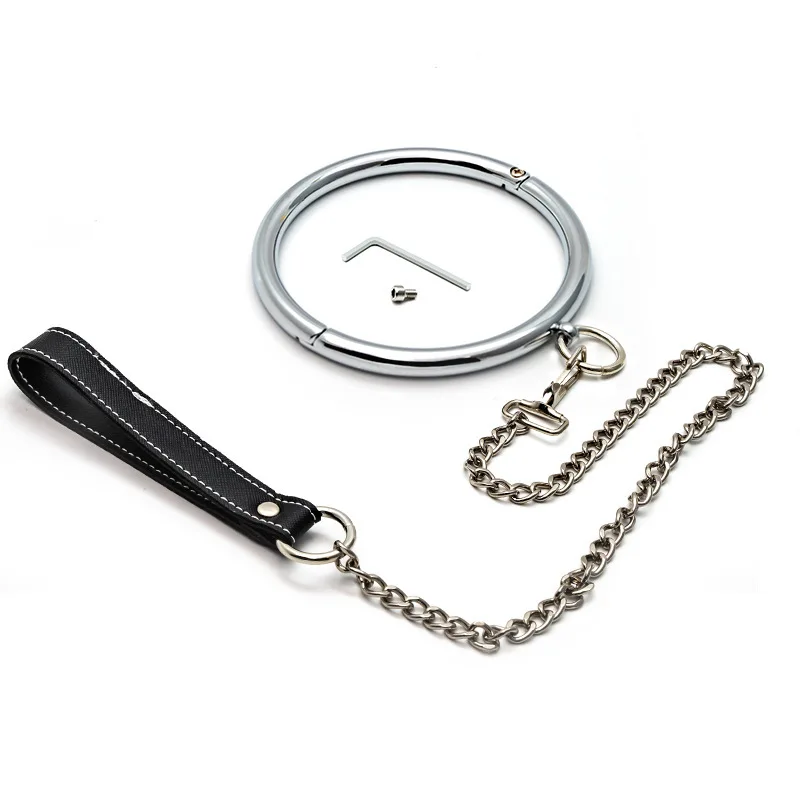M Word Metal Lockable Slave Neck Collar Hex Wrench Restraint Bondage Locking Choker O-Rings Chain Leader SM Couple Game