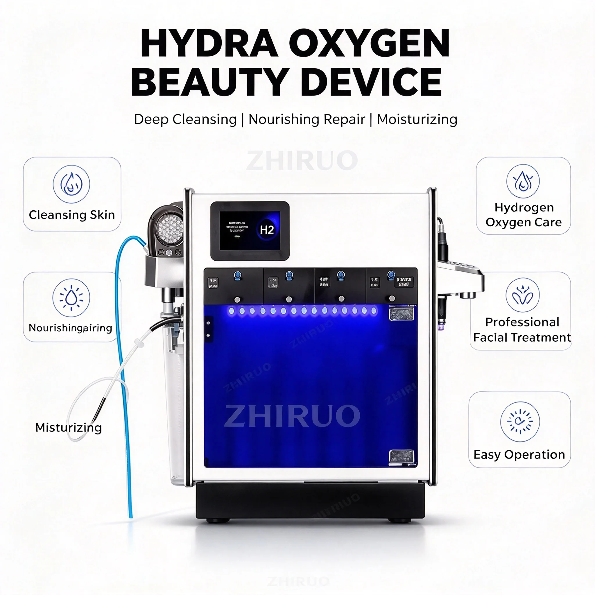 Desktop Microdermabrasion Skin Rejuvenation Oxygen Skin Treatment H2O2 Small Bubbles Deep Cleans Blackheads Acne