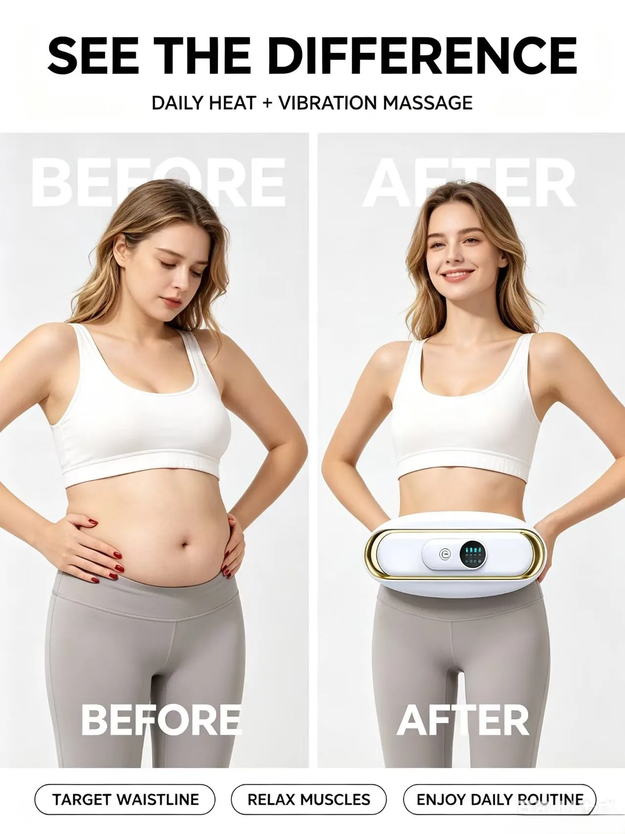 Heated vibration massage can burn fat and sculpt your body, and is suitable for the abdomen, waist, arms, legs, and buttocks.