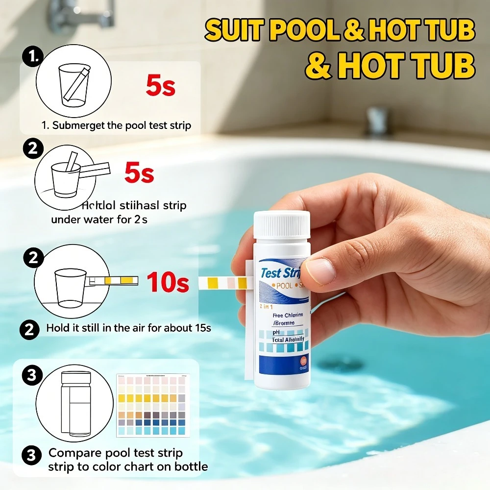 High Quality 50 Counts 3-in-1 Water Testing Strips Portable Detector For Chlorine PH Level Check Suitable For Home Swimming Pool