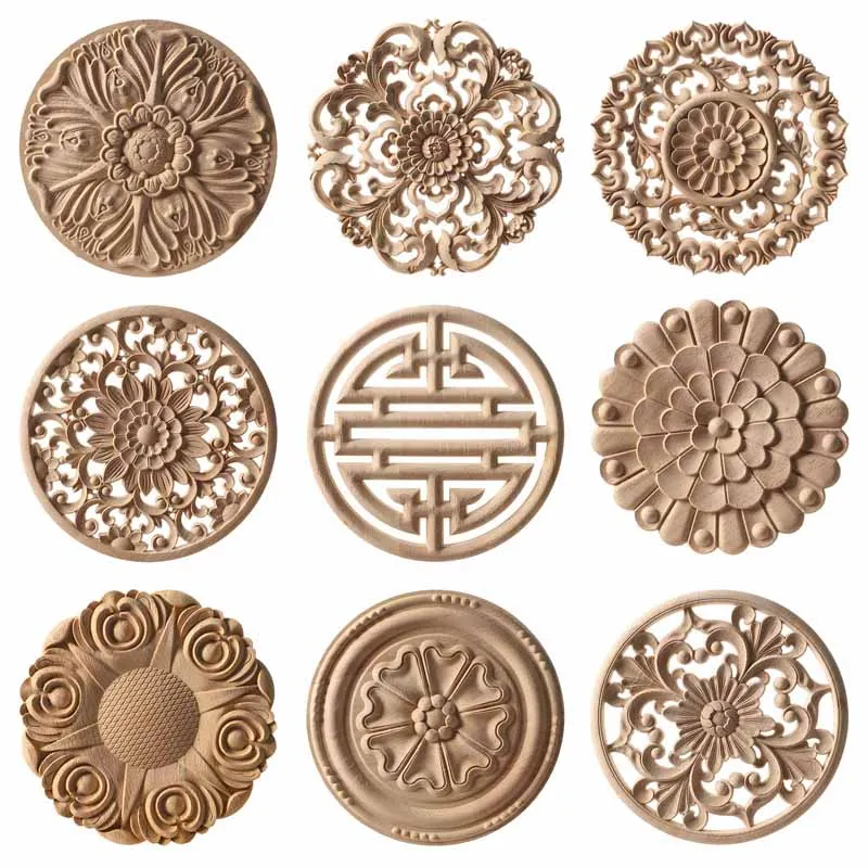RUNBAZEF Wood Embossed Pillars Carved Decal Corner Onlay Post Shape Applique Frame Door Furniture Wall Unpainted Home Decor