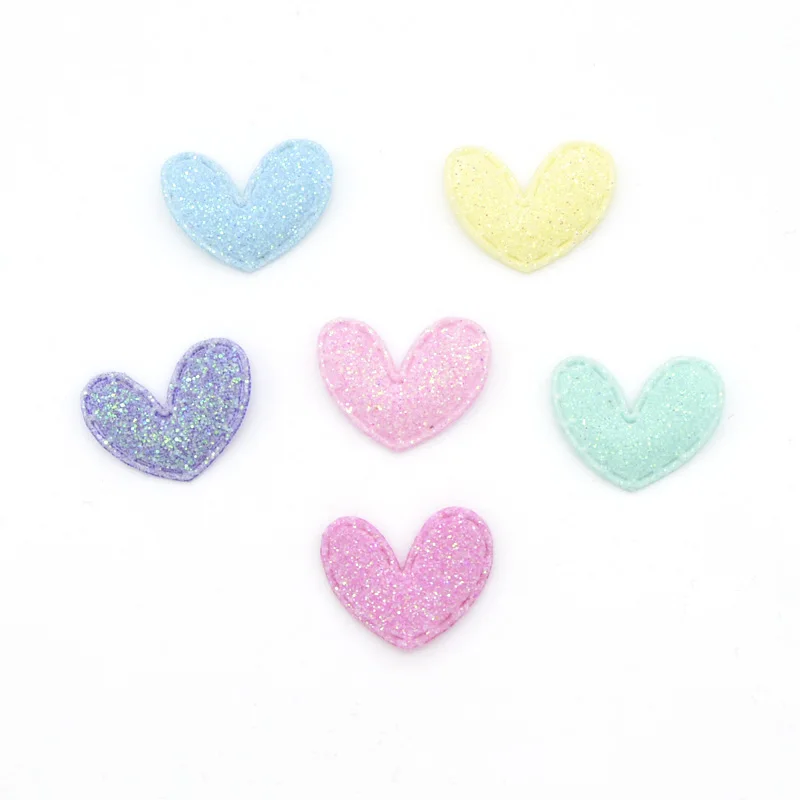60Pcs 15*20mm Glitter Fabric Bepowder Heart Applique Cloth Padded Patches for Clothes Headwear Hairpin Wedding DIY Decor
