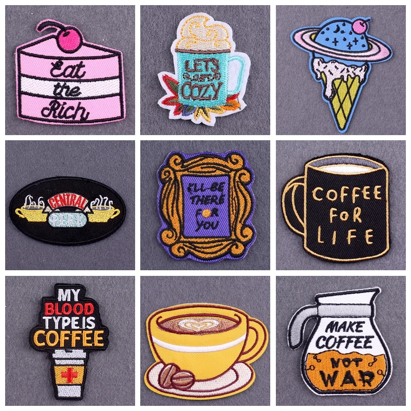Friends Iron On Patches On Clothes Accessory DIY Coffee Drinks Embroidered Patches For Clothing Thermoadhesive Patch On Backpack