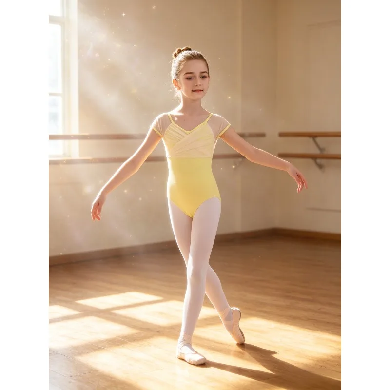 Ballet Leotard Short Sleeves Summer Dancewear Training Outfit Ballet Dance Gymnastics Body Shaping Studio Daily Practice Wear
