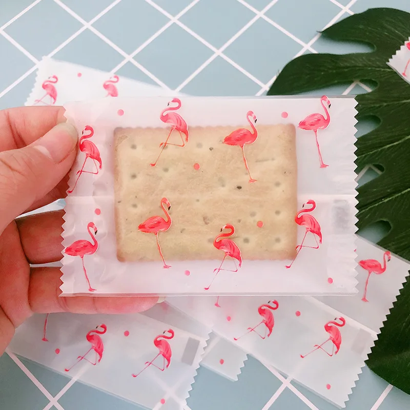100pcs/lot Frosted Bird Snowflake Crispy Cookies Goodie Bag Cartoon Many Flamingo Cookie Candy Baby Shower Baptism Sugar Pack