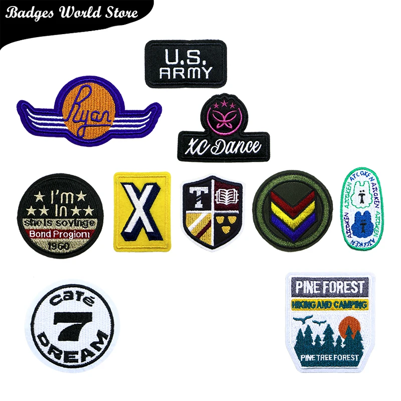 Round Bear Forest Rank Letter X Number 7 Shield Icon Embroidery Applique Patches For Clothing DIY Iron on Badges on the Backpack
