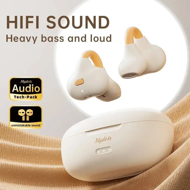 Bluetooth 5.3 Bone Conduction Earclips Hifi Stereo Ear Clip On Headphones with MIc Painless Wearing Non in Ear Ergonomic Earbuds