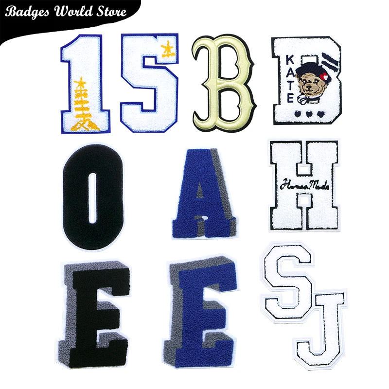 Letter A E B H Number 1 5 0 Bear Chenille Icon Towel Embroidery Applique Patches For Clothing DIY Iron on Badges on the Backpack