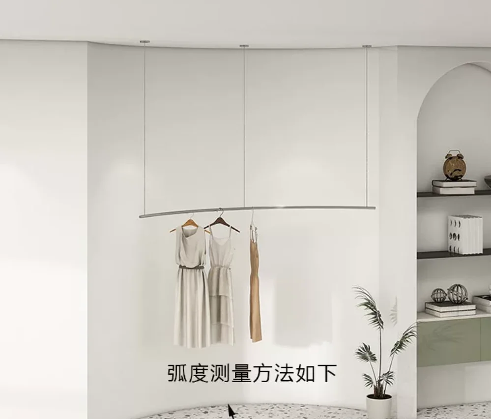 Clothing store display rack, stainless steel ceiling hanging rack, curved steel wire hanging pole, wall hanging rack, display pr