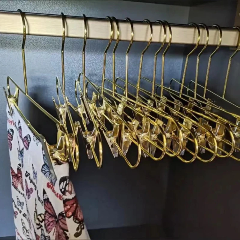 2pcs Pack Wholesale Lady Garment Hangers Metal Store Chothing Display Hanger Golden Hook Wardrobe Storage Holder Custom Logo