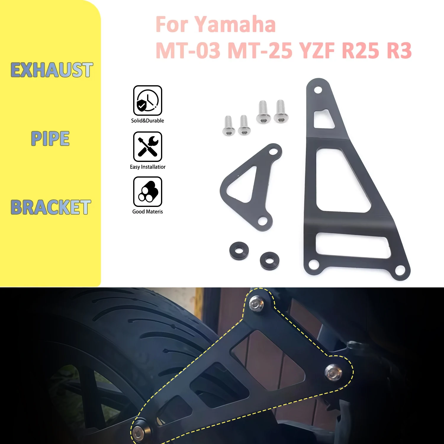 For Yamaha YZF R3 YZF R25 MT03 MT-03 MT25 MT-25 Rear Footrest Plate Bracket Motorcycle Accessories Exhaust Hanger Holder Support