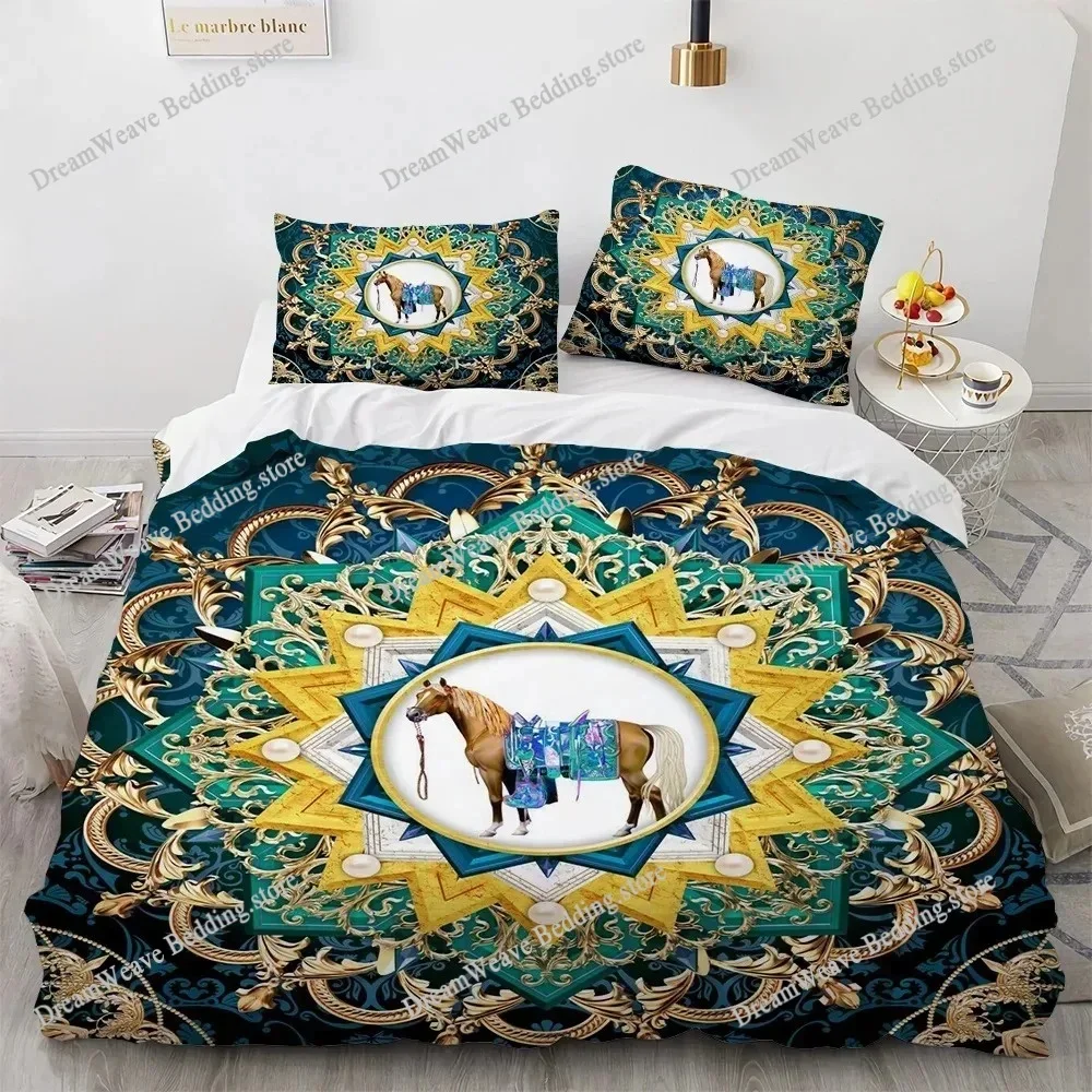 Mandala Duvet Cover Set Boho Style Horse Pattern Chic Polyester Comforter Cover King Twin Size for Teens Adults Boys Bedding Set