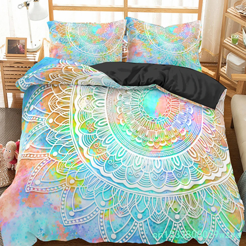 Soft Bohemian Chic Colorful Mandala Bedding Set Microfiber Galaxy Print Duvet Cover With Zipper Closure Pillow Case Home Textile