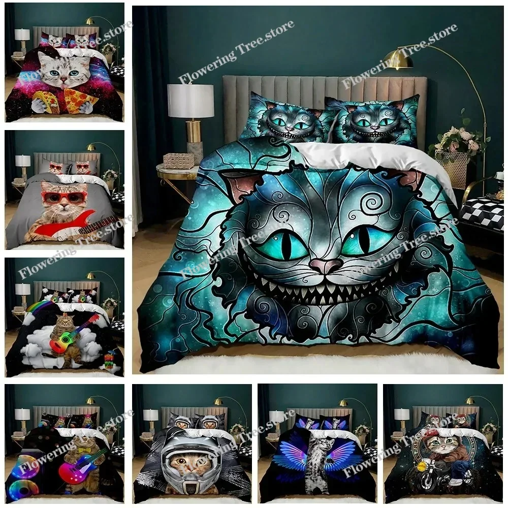 Cats Duvet Cover Set Twin for Girl Chic Cute Cat Pattern Bedding Set 3D Cat Comforter Cover Animal Polyester Quilt Cover