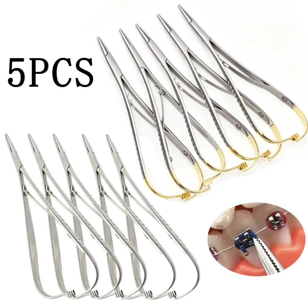 Stainless Steel Orthodontic Tool Set 5 PCS Mathieu Forceps Elastic Ligature Holder Hemostatic Pliers for Dental Braces Care