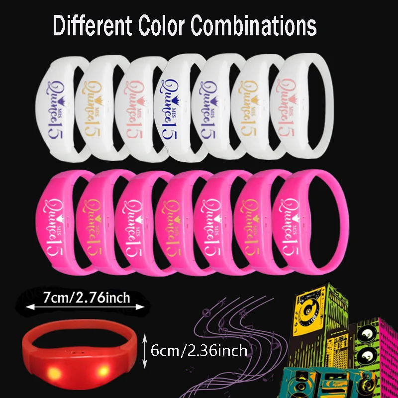 10-100pcs Quinceanera Music & Sound Activated Led Bracelet Light Up Bracelet For XV 15 Años Quinceañeras