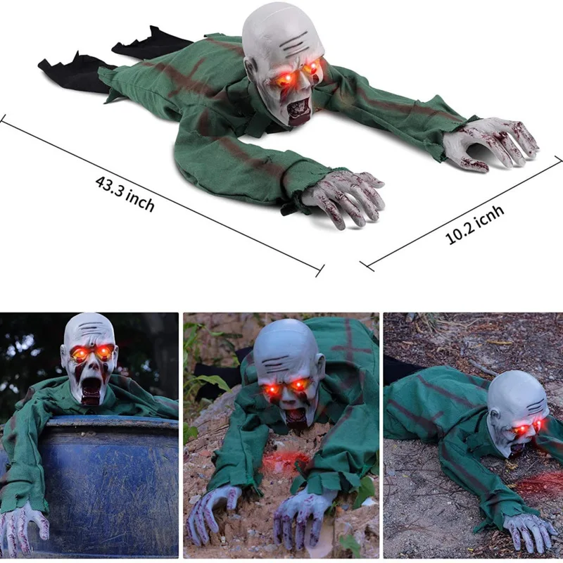 Halloween LED Electric Sound Activated Crawling, Ghost Zombie Prop Haunted House Scary, Hanging Doll Bar Party Horror Decoration