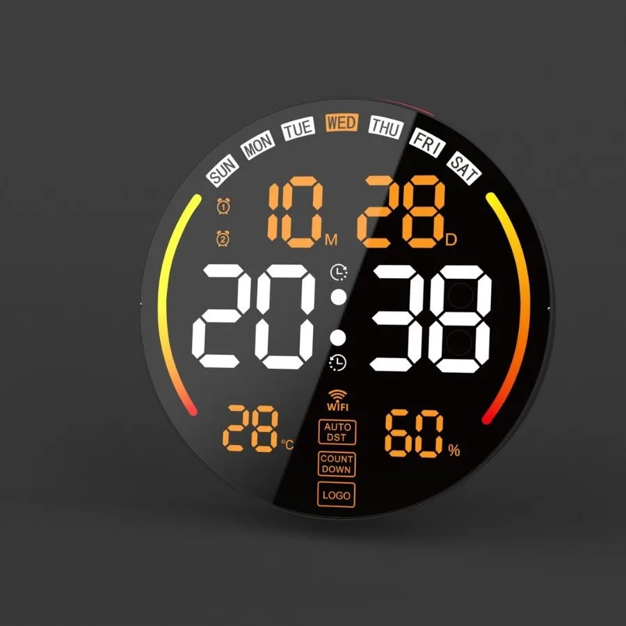 RGB LED Digital Wall Clock with Large Display, Multifunctional Electronic Clock for Living Room – Bedroom Decor with Date Temp