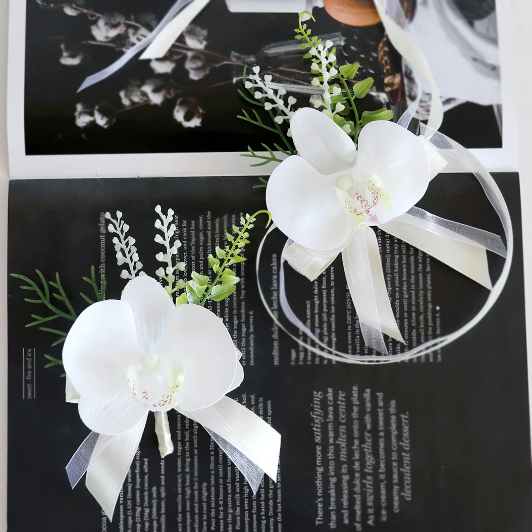 Boutonniere And Wrist Corsage Wedding Groom Bust Bridesman Lapel Wedding Banquet Dress Bust Pin Bride Imitation Flower