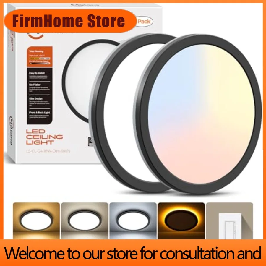FirmHome Store2Pack Dimmable Flush Mount Ceiling Light Fixture With Night Light 18W 3000K 4000K 5000K LED Low Profile Ceiling Li
