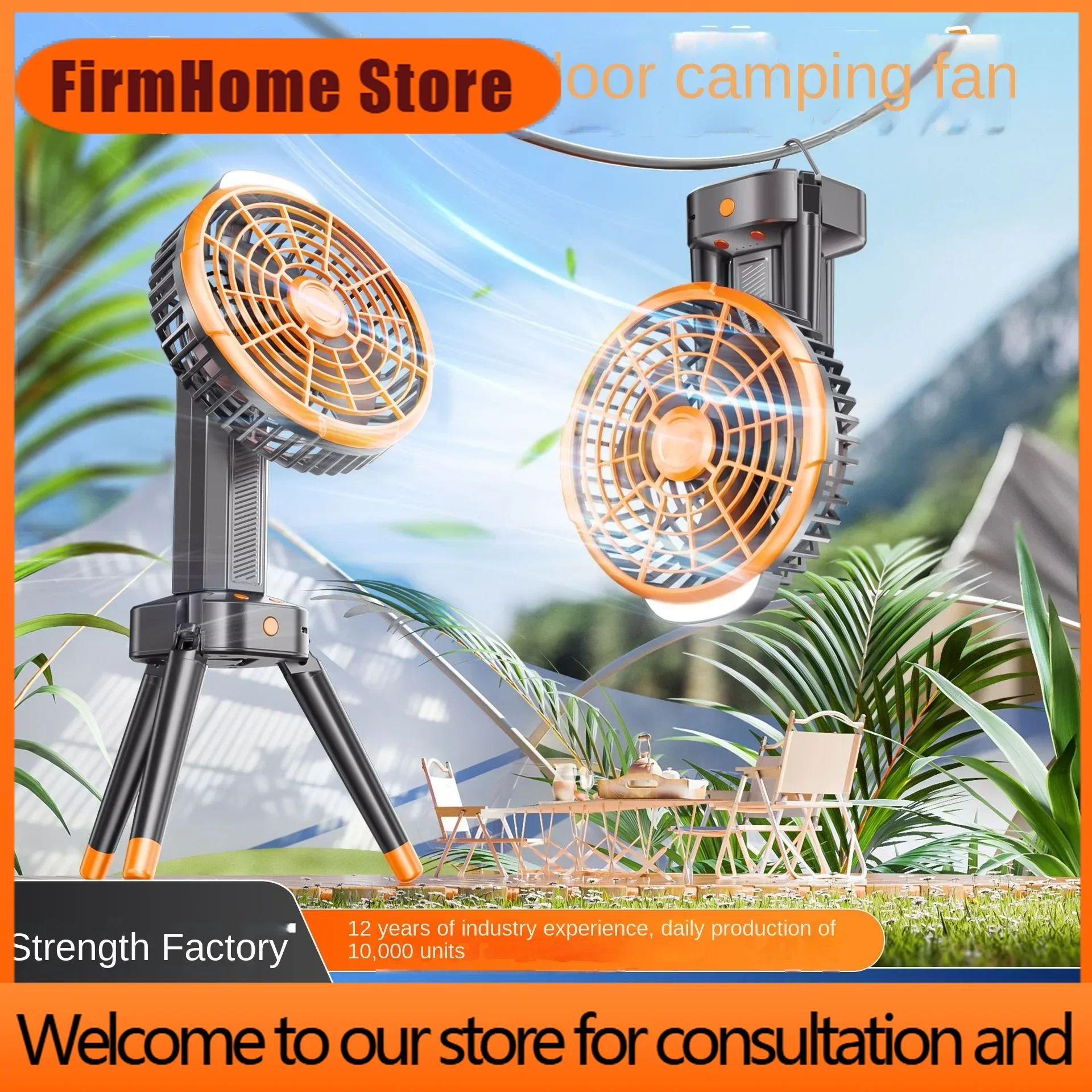 FirmHome StorePortable Camping Fan With Built-in LED Light, Rechargeable Multifunctional Mini Fan, USB Outdoor Ceiling Fan Stan