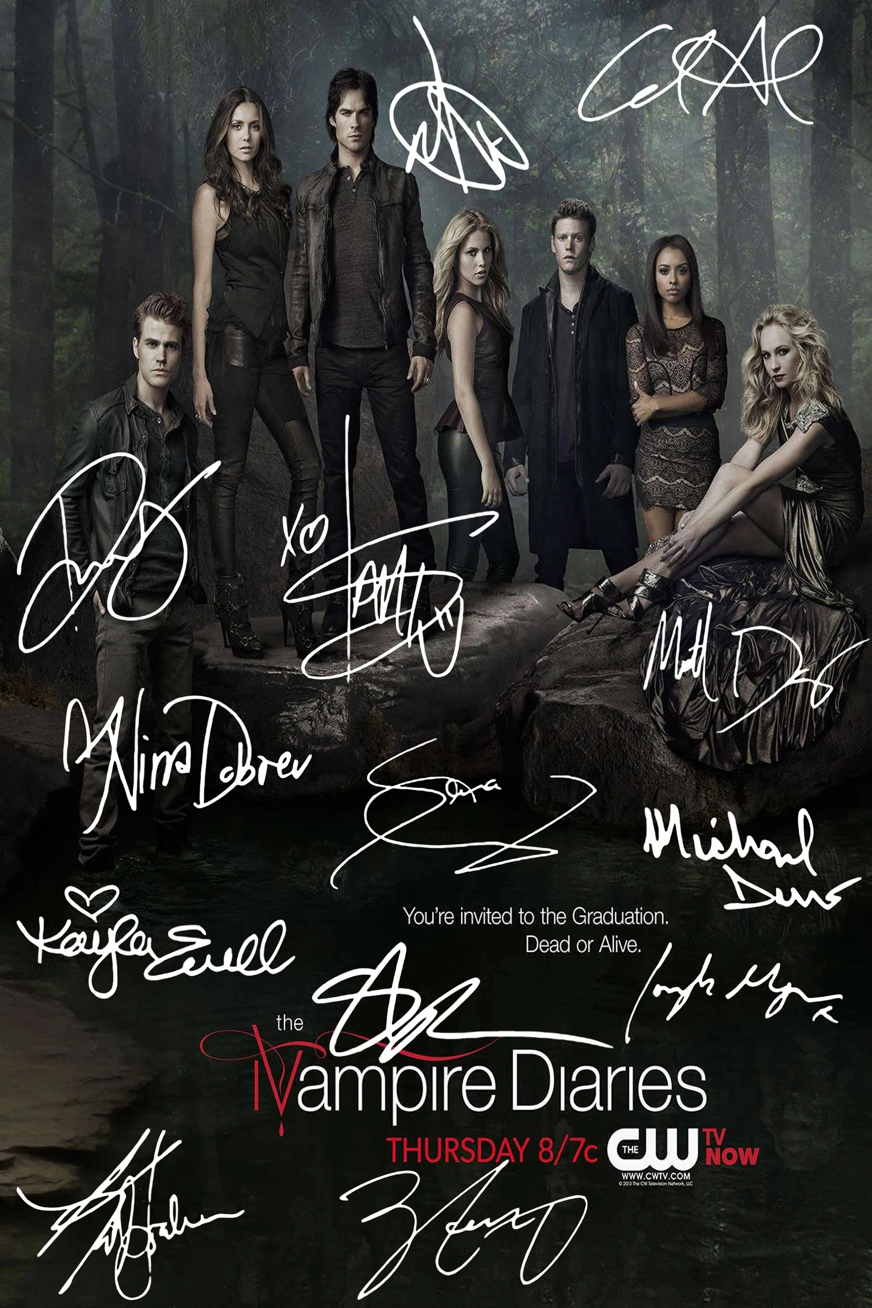 VAMPIRE DIARIES CAST SIGNED TV SHOW Print Art Canvas Poster For Living Room Decor Home Wall Picture