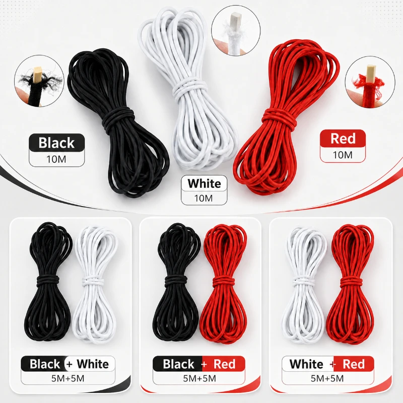 10M 4mm Round Elastic Cord Rubber Bungee Rope for Hair Bands Clothing Drawstrings Belts DIY Sewing Stretch Cord Craft Supplies