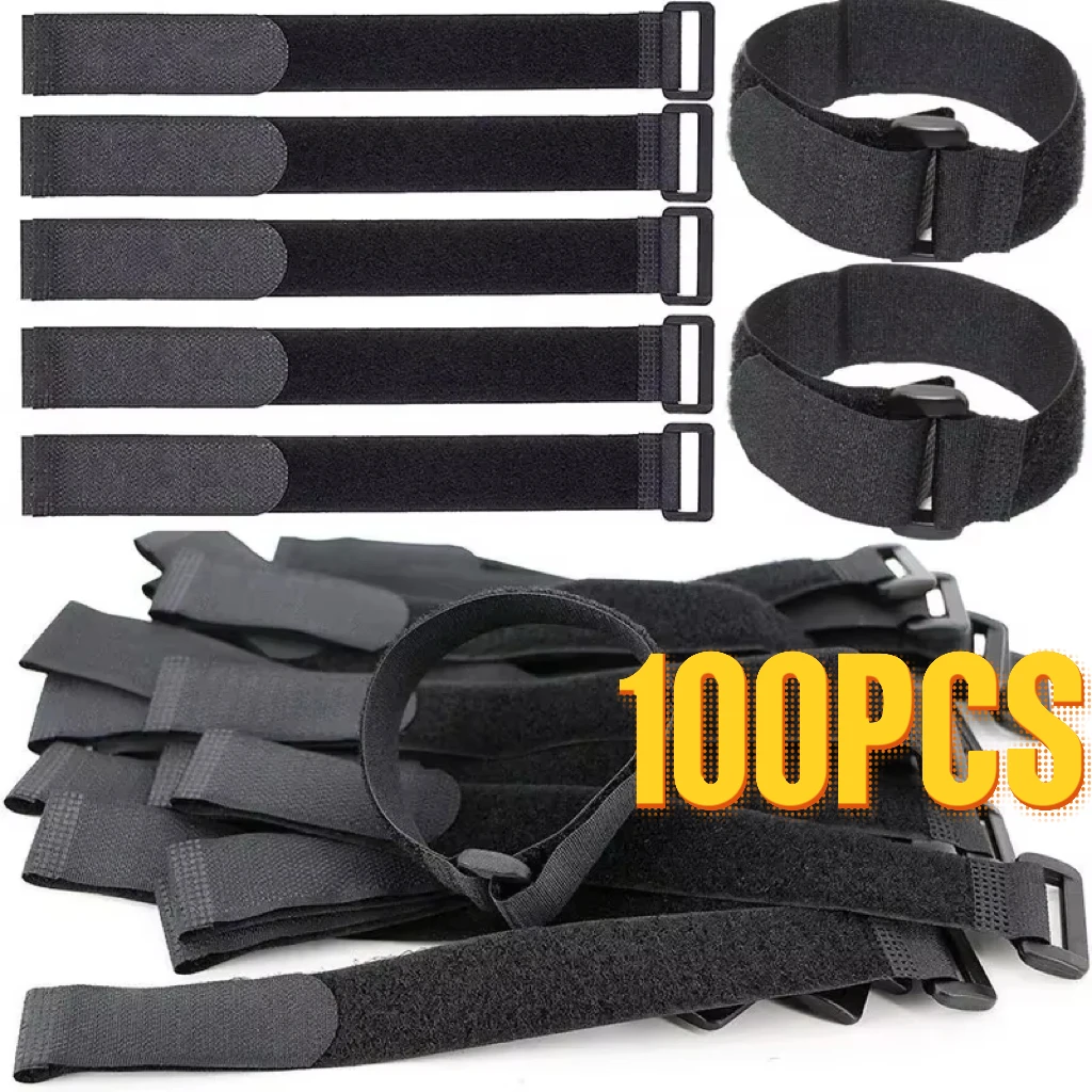 Reusable Nylon Hook Loop Belts BlackAdjustable WireFastener Ties Multipurpose CordStraps For Household Desktop Cable Arrangement