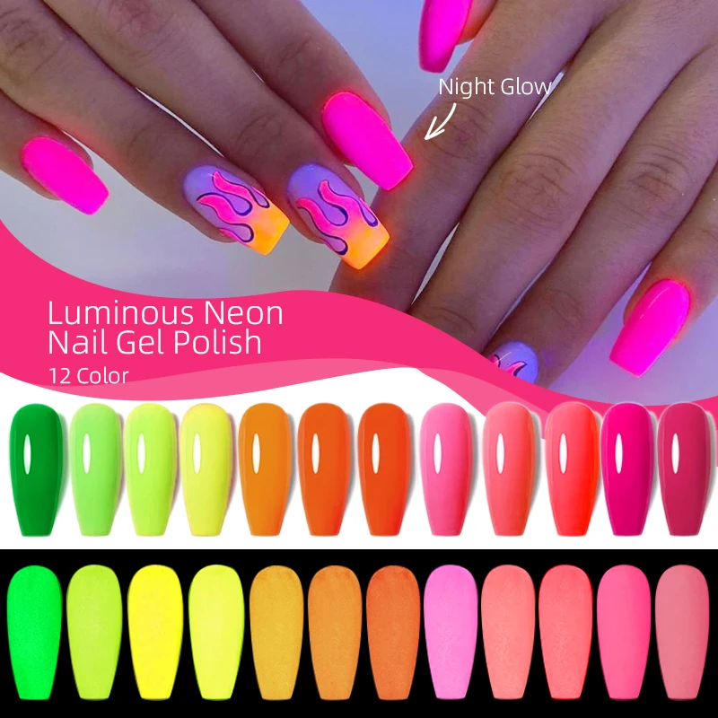 15ml Neon Luminous Gel Nail Gel Polish UV Soak off Lacquer Varnishes Summer Candy Hot Pink Green Yellow Nails Art