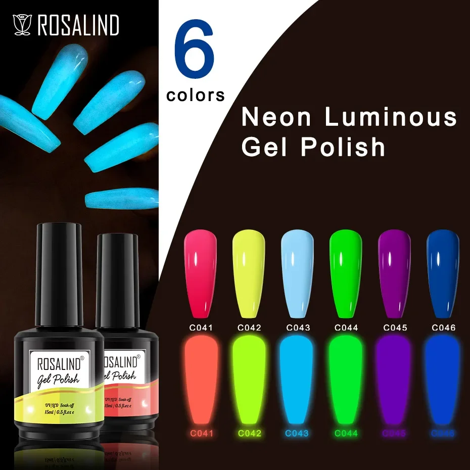 ROSALIND 15ml Glitter Gel Nail Polish Semi Permanent Sequins Flakes Neon Luminous UV LED Nails Art Design Plastic/Glass Bottle