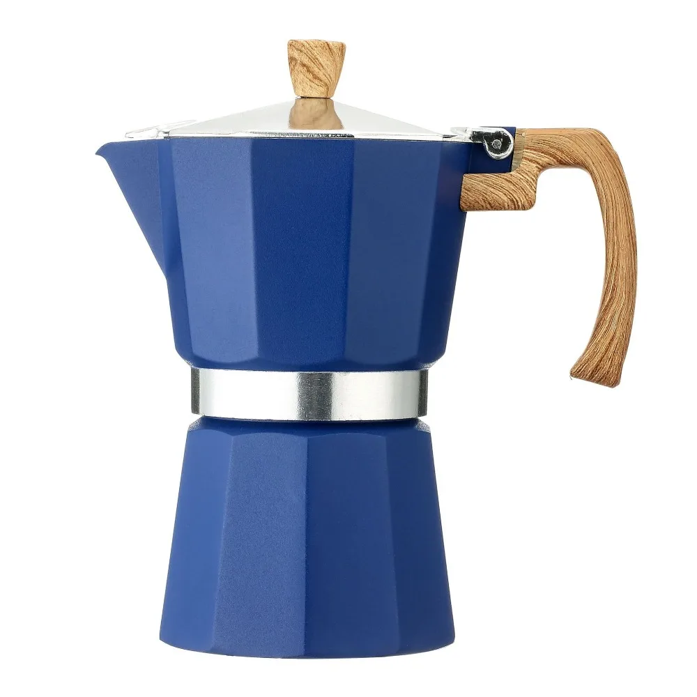 Classic Octagonal Aluminum Moka Pot Wood Pattern Handle 150ml/300ml Espresso Maker Pot Durable Brewing Coffee Pot Italian Coffee