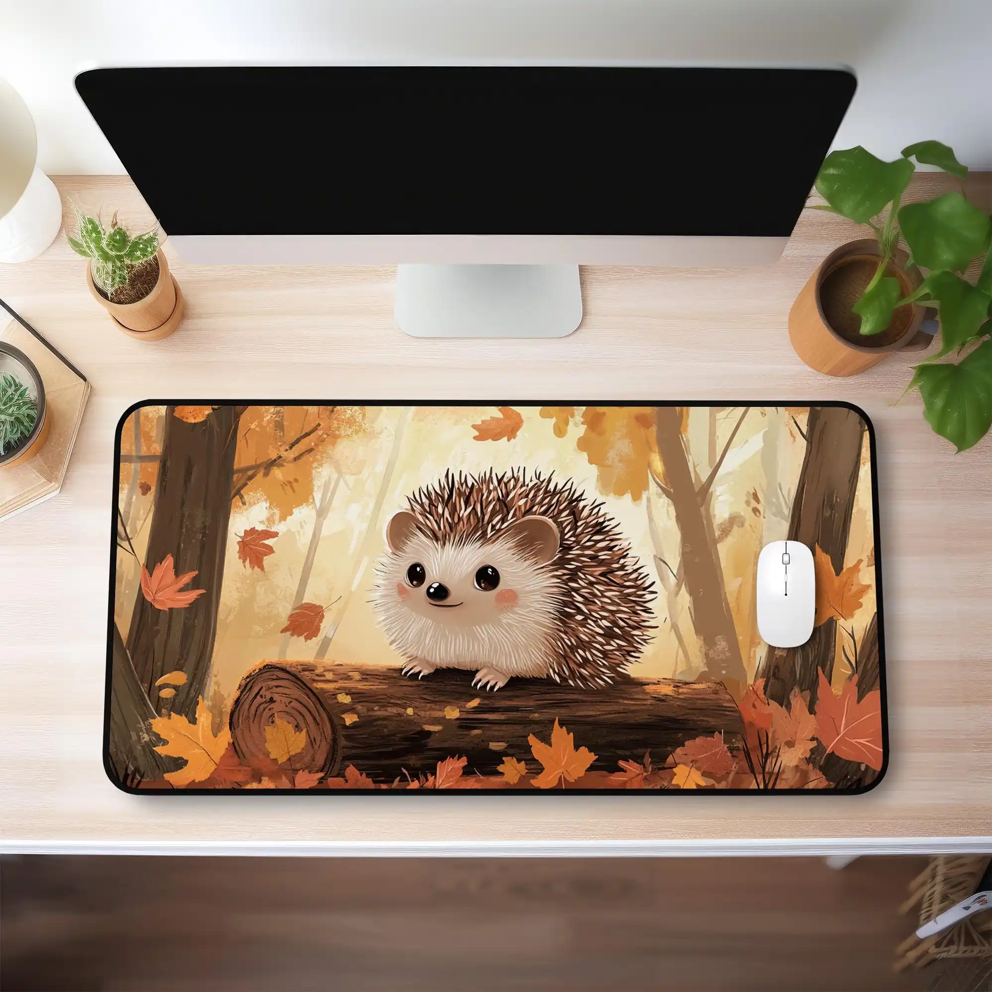 Autumn Hedgehog Desk Mat,non-slip and Waterproof Gaming Mouse Pad, Minimalist Office Decor Mat,makes A Perfect Gift for Friends.