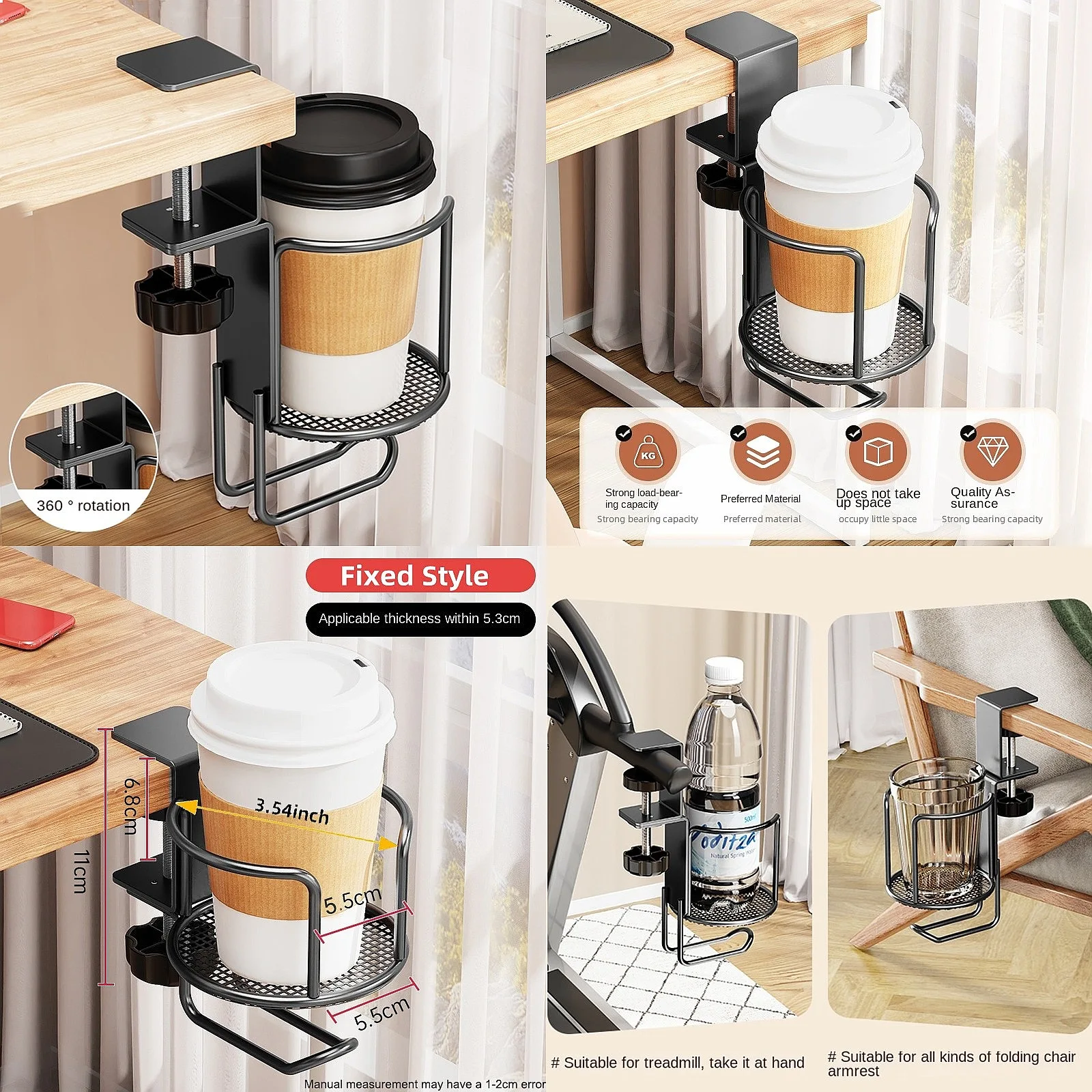 2 in 1 Desk Cup Holder with Headphone Hanger Holder, Anti-Spill Cup Holder-360° Rotation Stand Hook Suitable for Coffee Mups