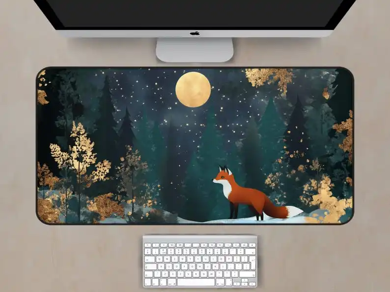 Fox Art Style Desk Mat, Non-slip and Waterproof Mouse Pad, Office and Gaming Desk Decoration Mat, A Perfect Gift for Friends.