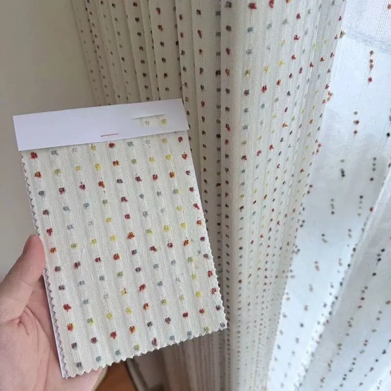 Linen window screen candy cute translucent girl cotton and linen screen curtain rainbow living room bedroom curtain cream wind