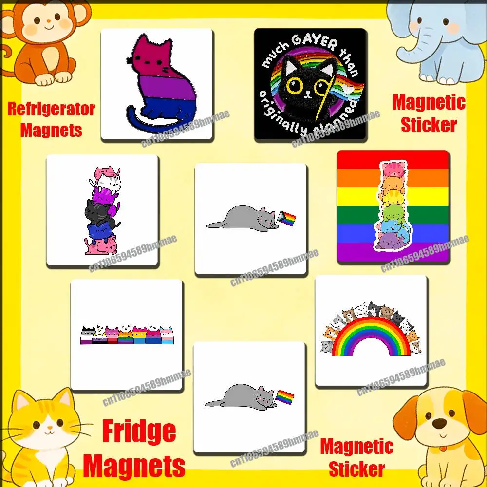 For Cat Gay Rainbow Lgbt Lesbian Fridge Freezer Refrigerator Magnets Kitchen Metal Cabinet Magnetic Sticker Card