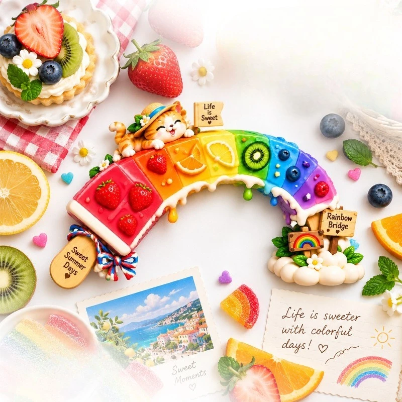 Rainbow Popsicle Cat Fridge Magnet - Adorable 3D Summer Souvenir Unique Cute Gift for Travel & Fun Home Decor