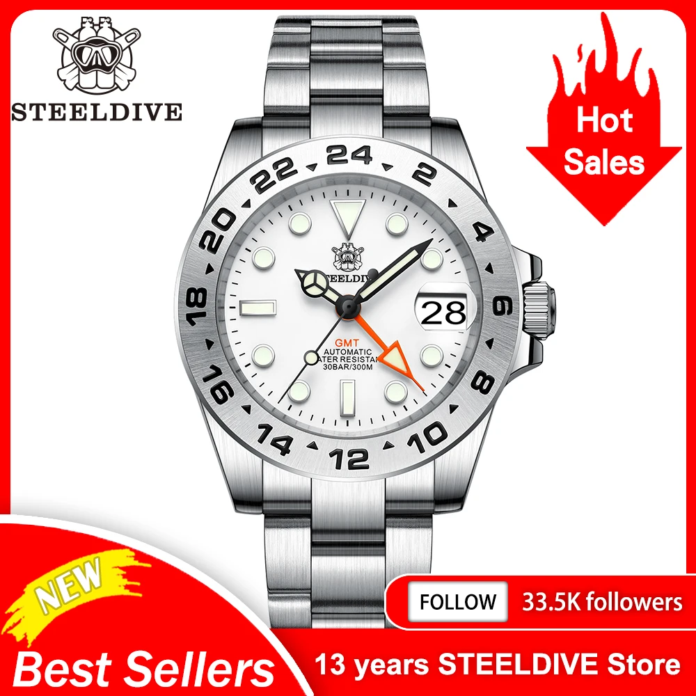 V2 Bracelet NH34 Movement New In 2023 Four Hands GMT STEELDIVE 41MM SD1992 Blue Luminous 300M Waterproof Mens Dive Watch