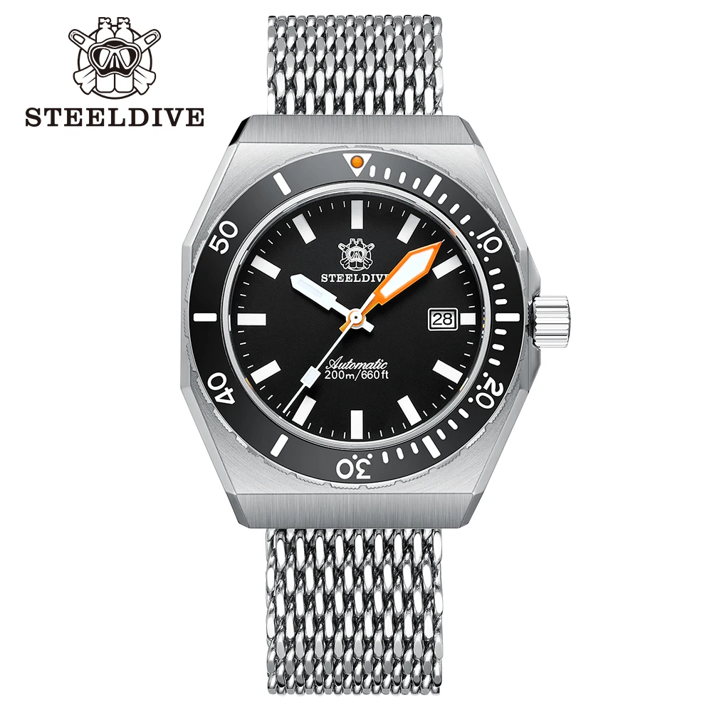 STEELDIVE Brand SD1963 New Arrival Black Dial Ceramic Bezel 200M Waterproof NH35 Automatic Mechanical Mens Dive Watches