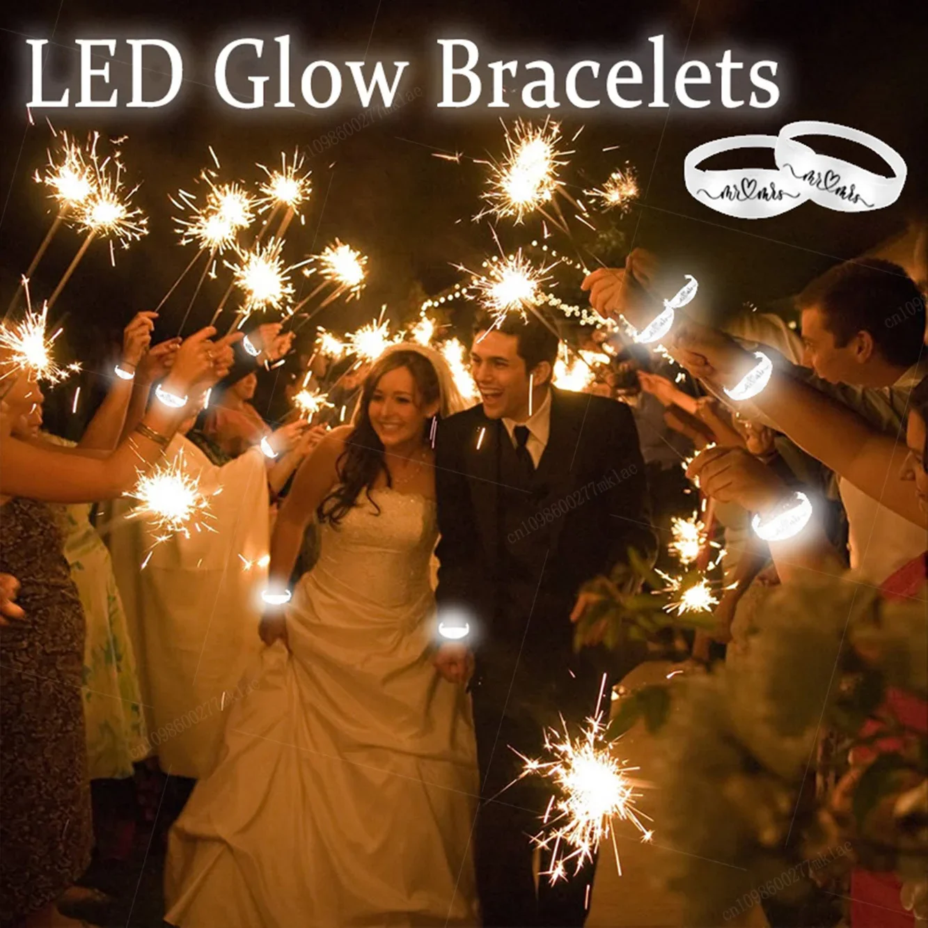 LED Light up Bracelets 20-100Pcs Sound Activated Mrs & Mr Wedding Glow in the Dark Bracelets for Birthday Party Favors